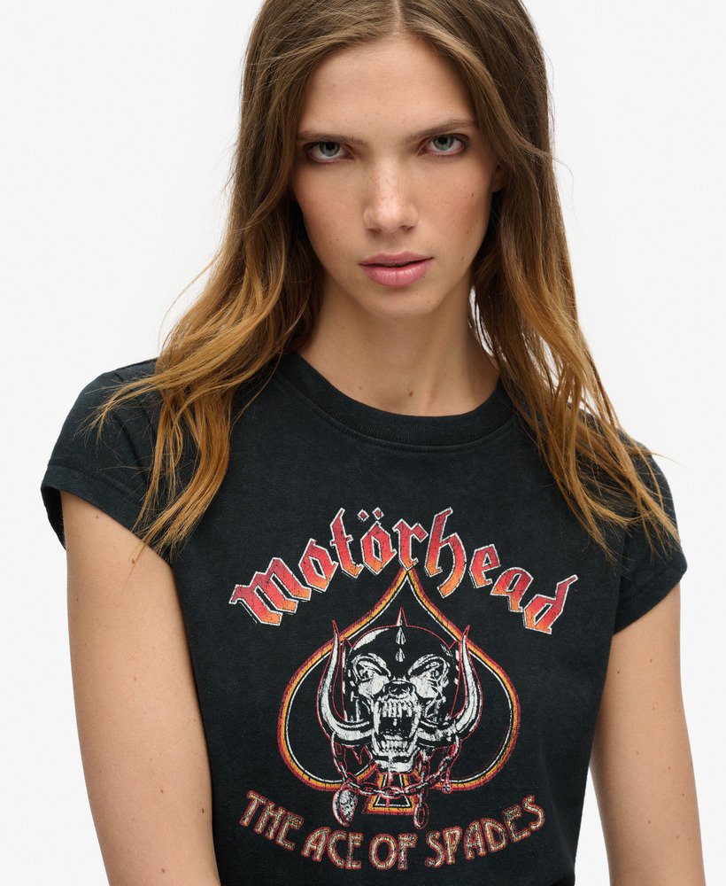 motörhead x superdry t-shirt met korte mouwen in zwaar donkerzwart