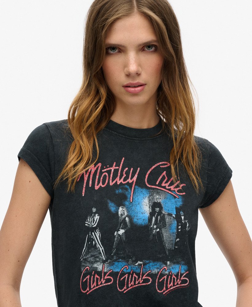 motley crue x superdry t-shirt met korte mouwen in midden-amp zwart