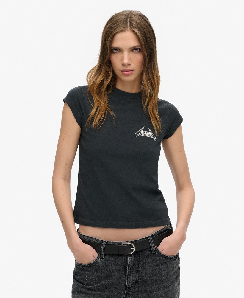 metallica x superdry t-shirt met korte mouwen in zwart met een middelhoge rug.