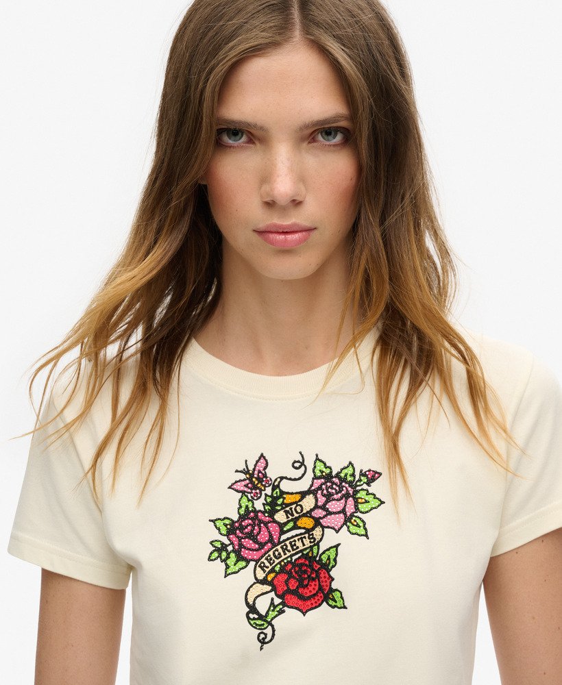 nauwsluitend t-shirt met kleine tattoo-strasssteentjes in rijstwit