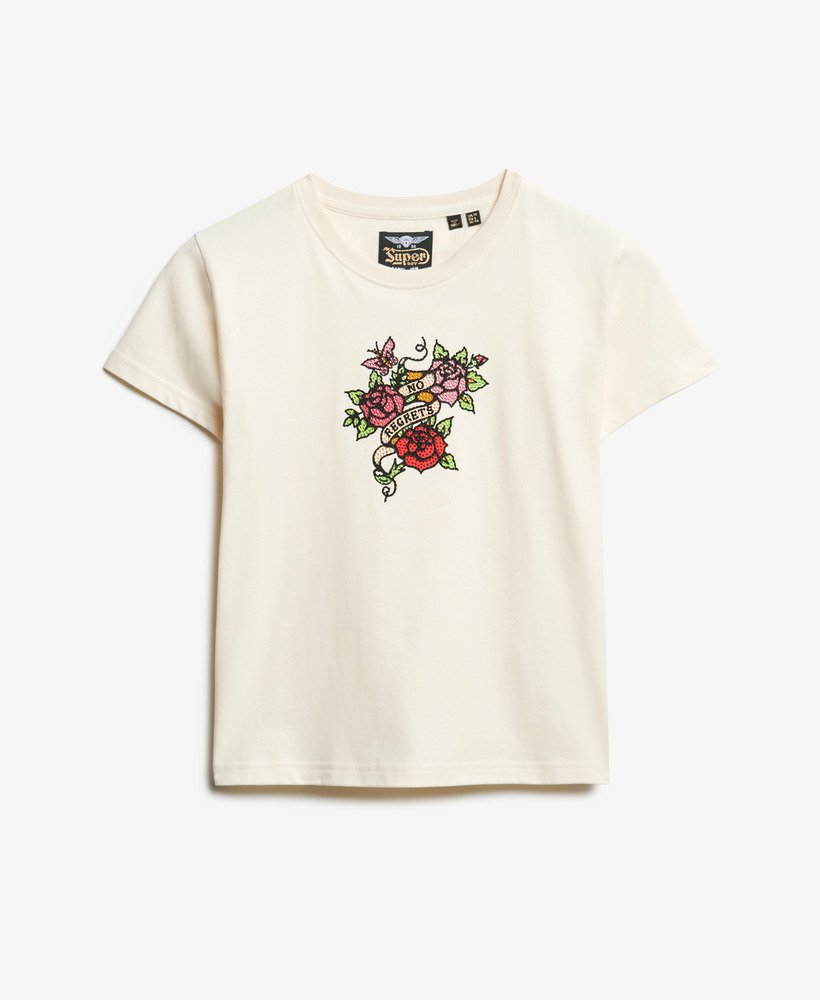 nauwsluitend t-shirt met kleine tattoo-strasssteentjes in rijstwit