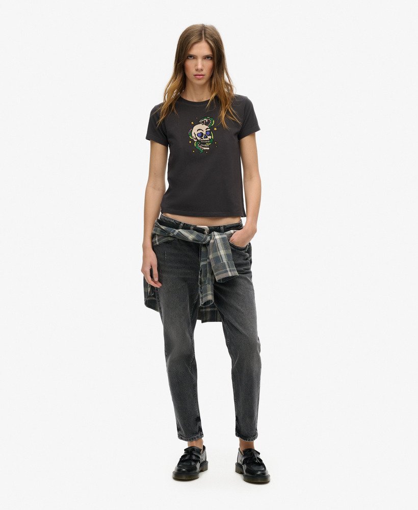 nauwsluitend t-shirt met kleine tattoo-strasssteentjes in bison black