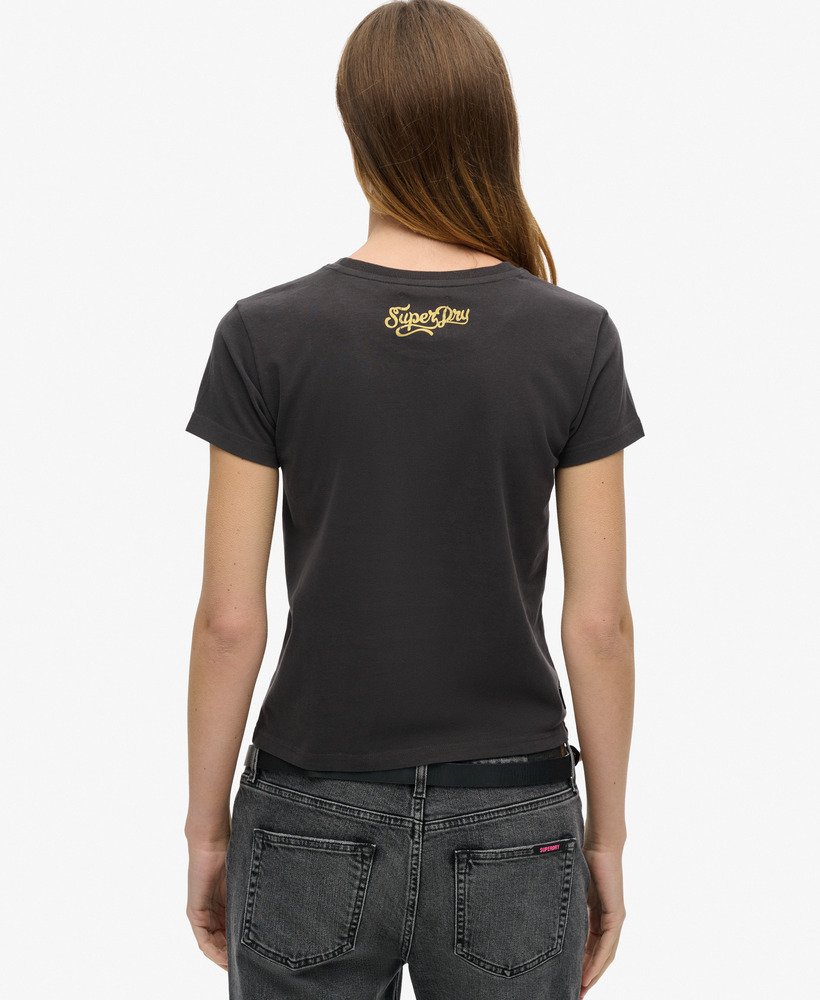 nauwsluitend t-shirt met kleine tattoo-strasssteentjes in bison black