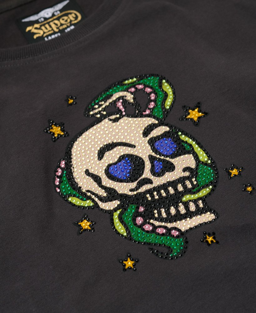 nauwsluitend t-shirt met kleine tattoo-strasssteentjes in bison black