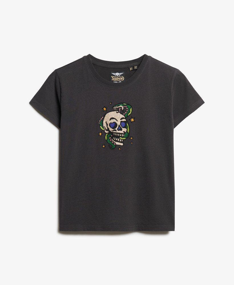 nauwsluitend t-shirt met kleine tattoo-strasssteentjes in bison black