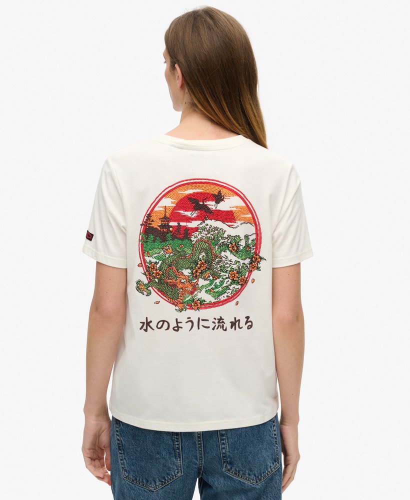 tokyo rhinestone relaxed t-shirt in gebroken wit
