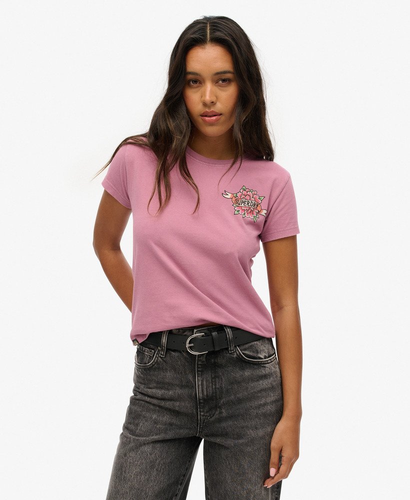 getailleerd t-shirt met strass-steentjes in een donkere orchidee-paarse kleur