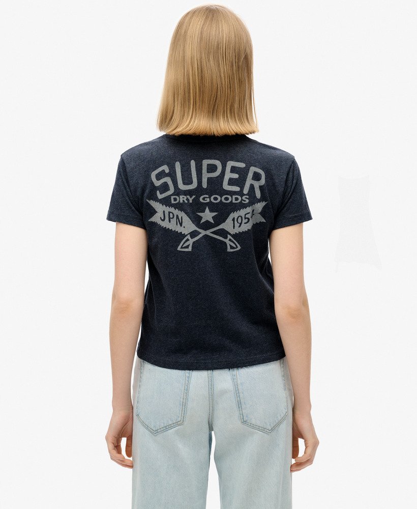 lo-fi outdoor getailleerd t-shirt in diep indigo marineblauw gemêleerd