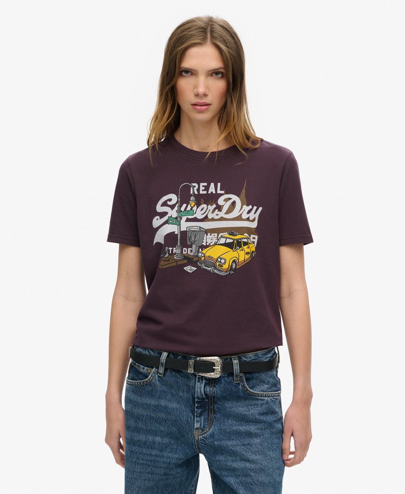 new york vintage logo relaxed t-shirt in winter berry purple