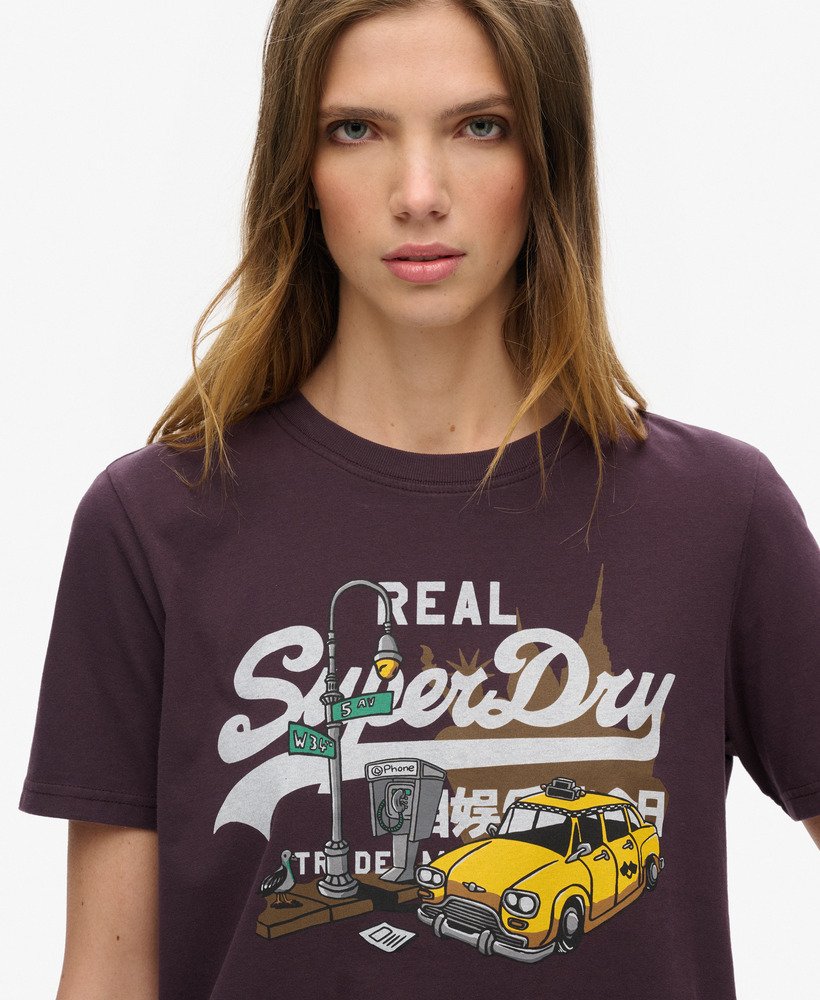 new york vintage logo relaxed t-shirt in winter berry purple