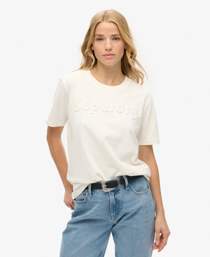 relaxed t-shirt met reliëflogo in nieuw krijtwit