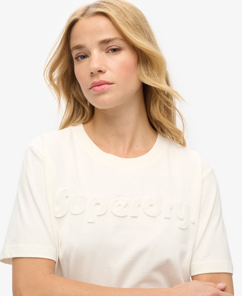relaxed t-shirt met reliëflogo in nieuw krijtwit