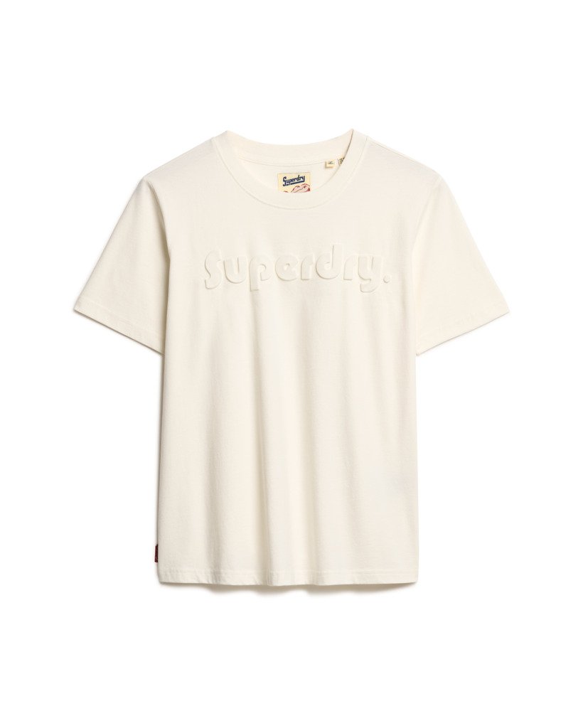 relaxed t-shirt met reliëflogo in nieuw krijtwit