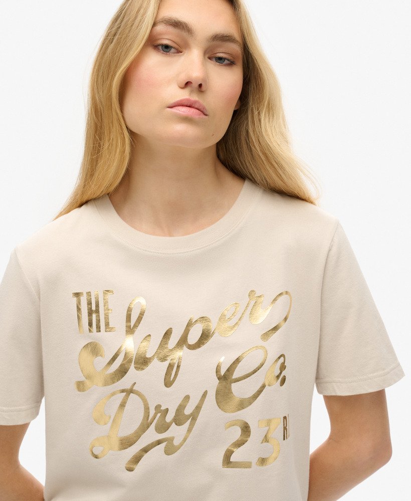 luxe metallic logo relaxed t-shirt in gebroken grijs