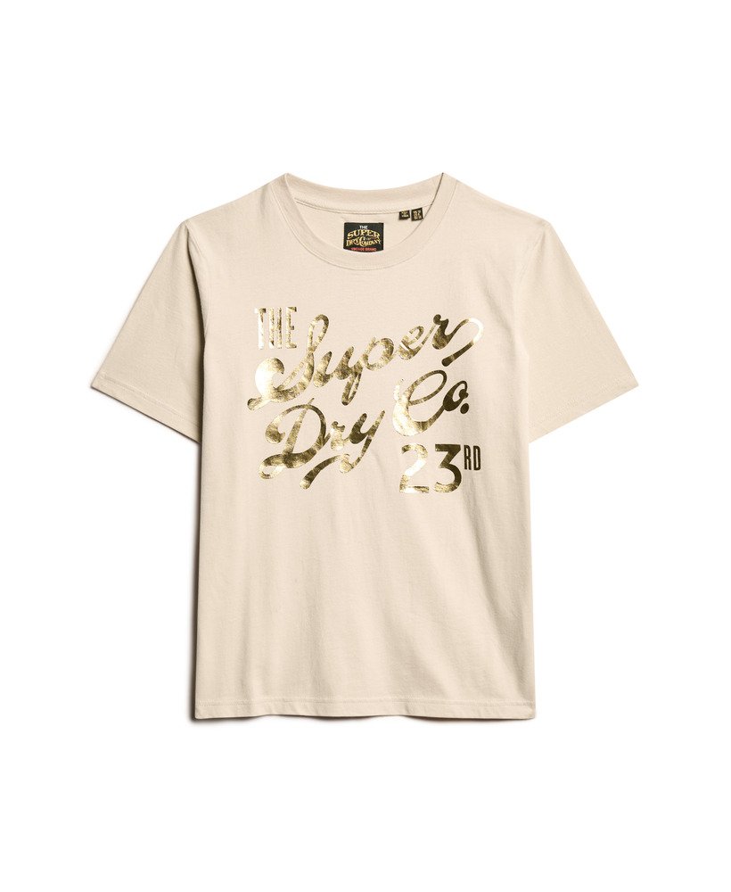 luxe metallic logo relaxed t-shirt in gebroken grijs