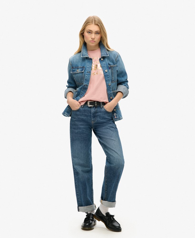 luxe metallic logo relaxed t-shirt in blushroze
