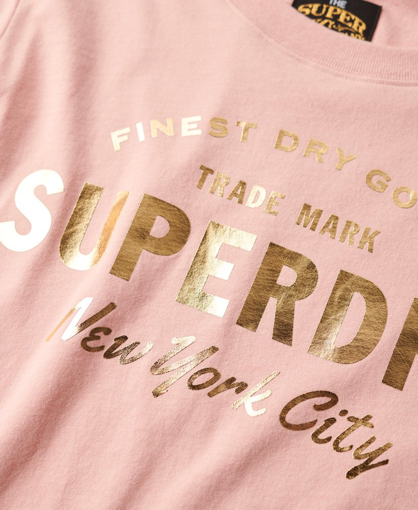 luxe metallic logo relaxed t-shirt in blushroze