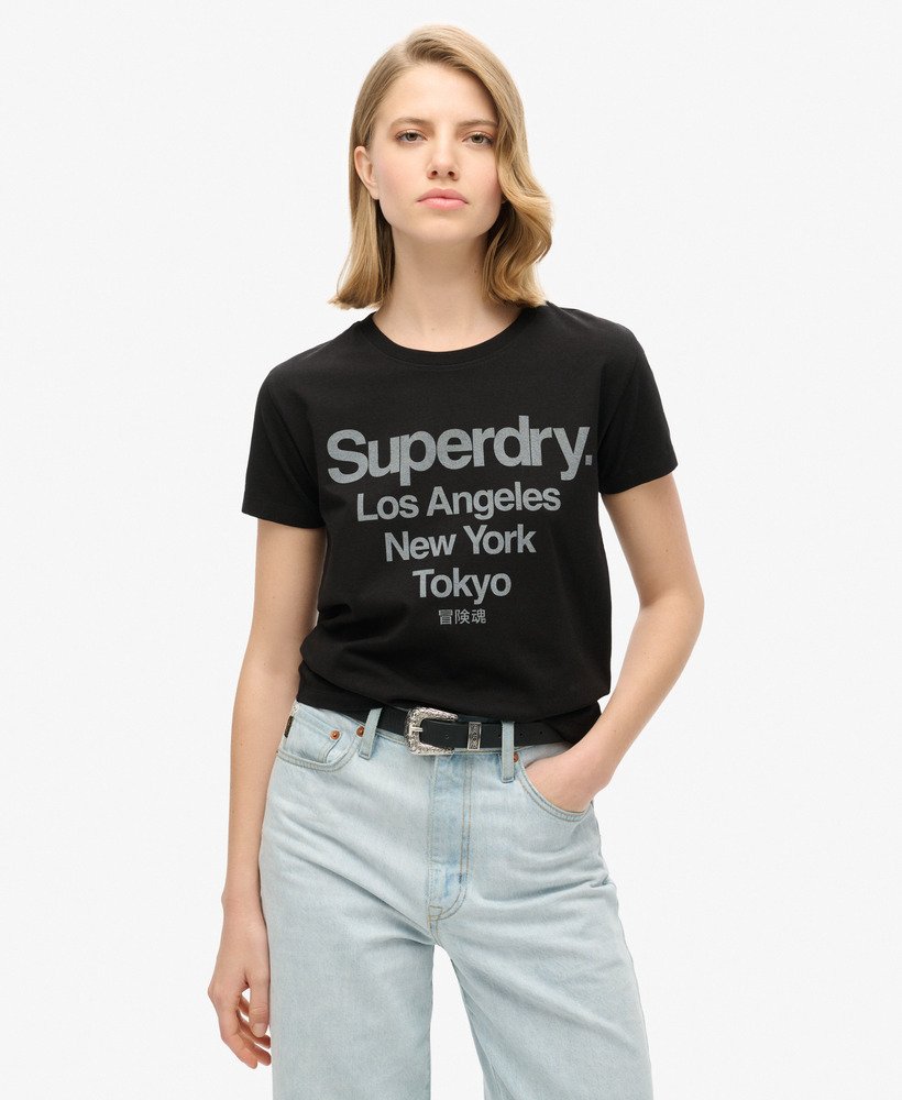 core logo city fitted t-shirt in zwart