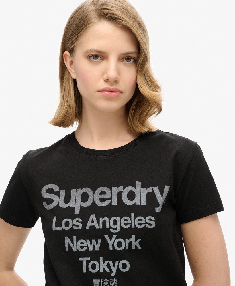 core logo city fitted t-shirt in zwart