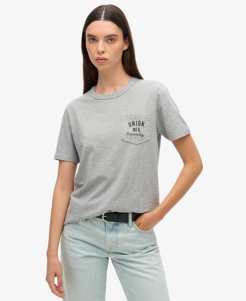 werkshirt met geborduurde zakken in grijs gemêleerd