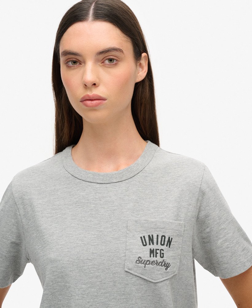 werkshirt met geborduurde zakken in grijs gemêleerd