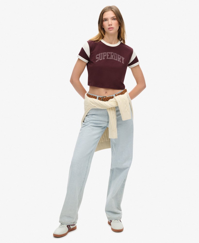 athletic essentials graphic ringer t-shirt in port red