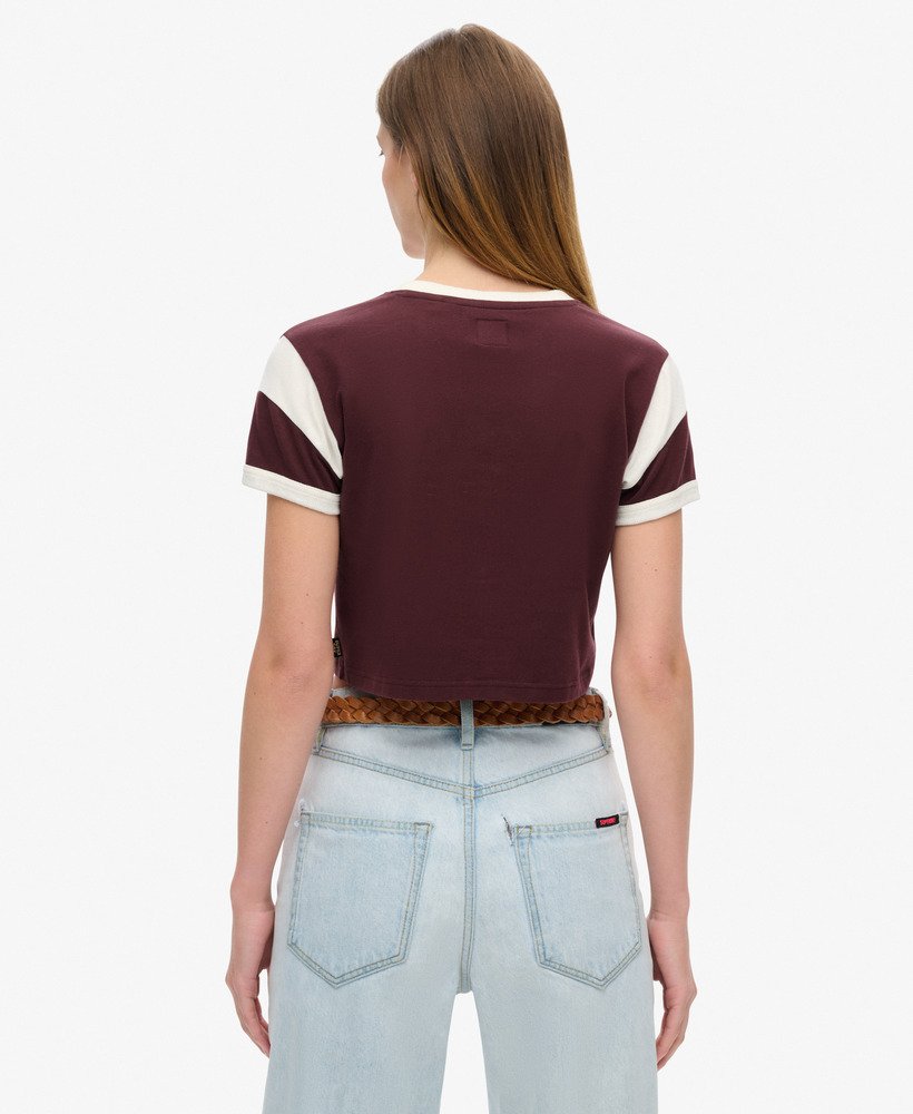 athletic essentials graphic ringer t-shirt in port red