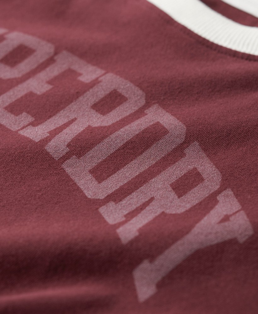 athletic essentials graphic ringer t-shirt in port red