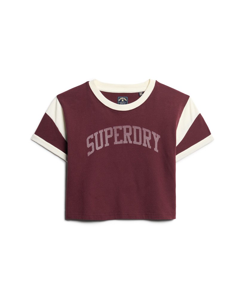 athletic essentials graphic ringer t-shirt in port red