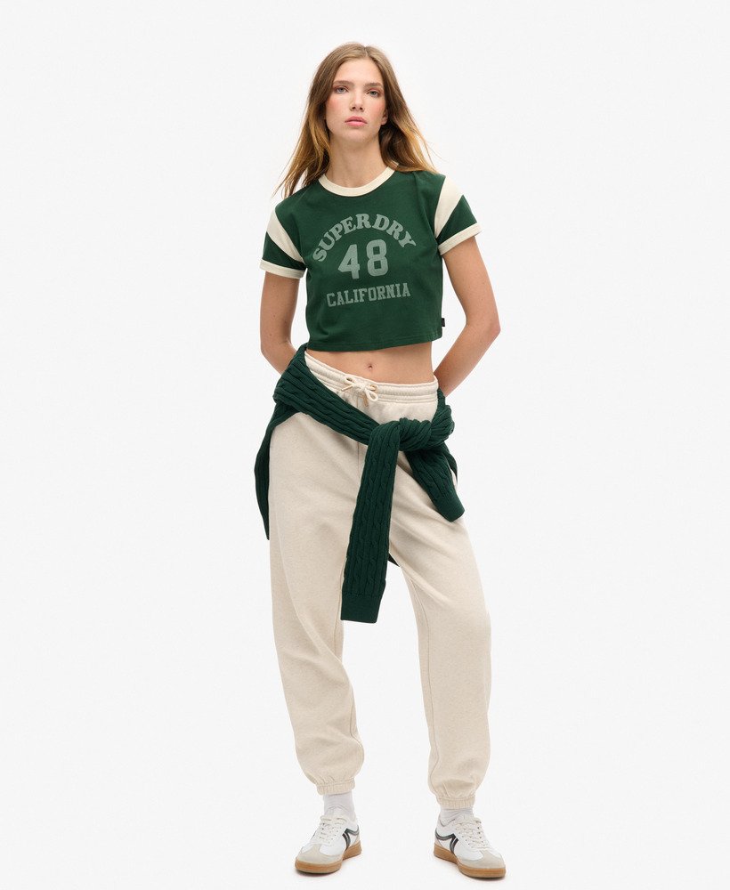 athletic essentials graphic ringer t-shirt in emaillegroen