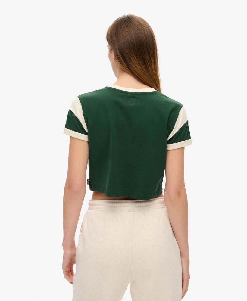 athletic essentials graphic ringer t-shirt in emaillegroen