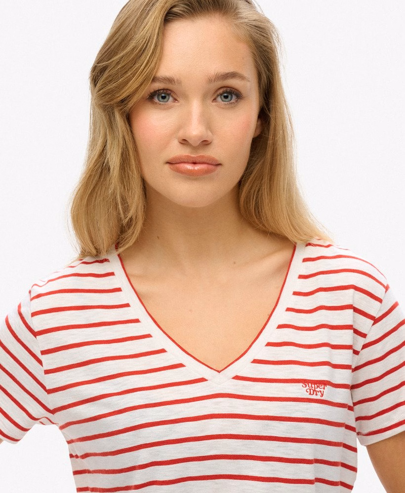 Geborduurd T-shirt met V-hals en slub-structuur