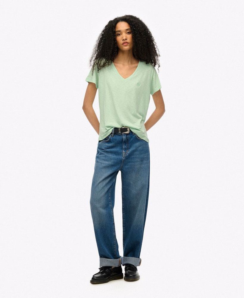 Geborduurd T-shirt met V-hals en slub-structuur