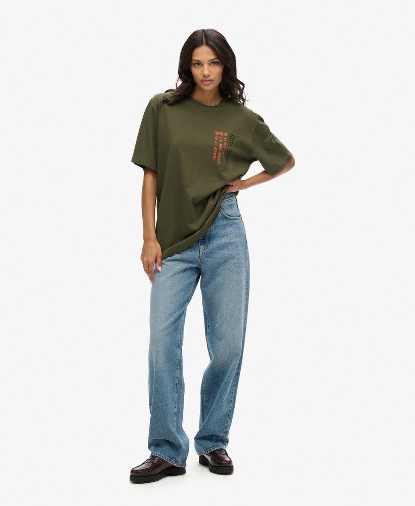 oversized utility sport logo t-shirt in legergroen kaki