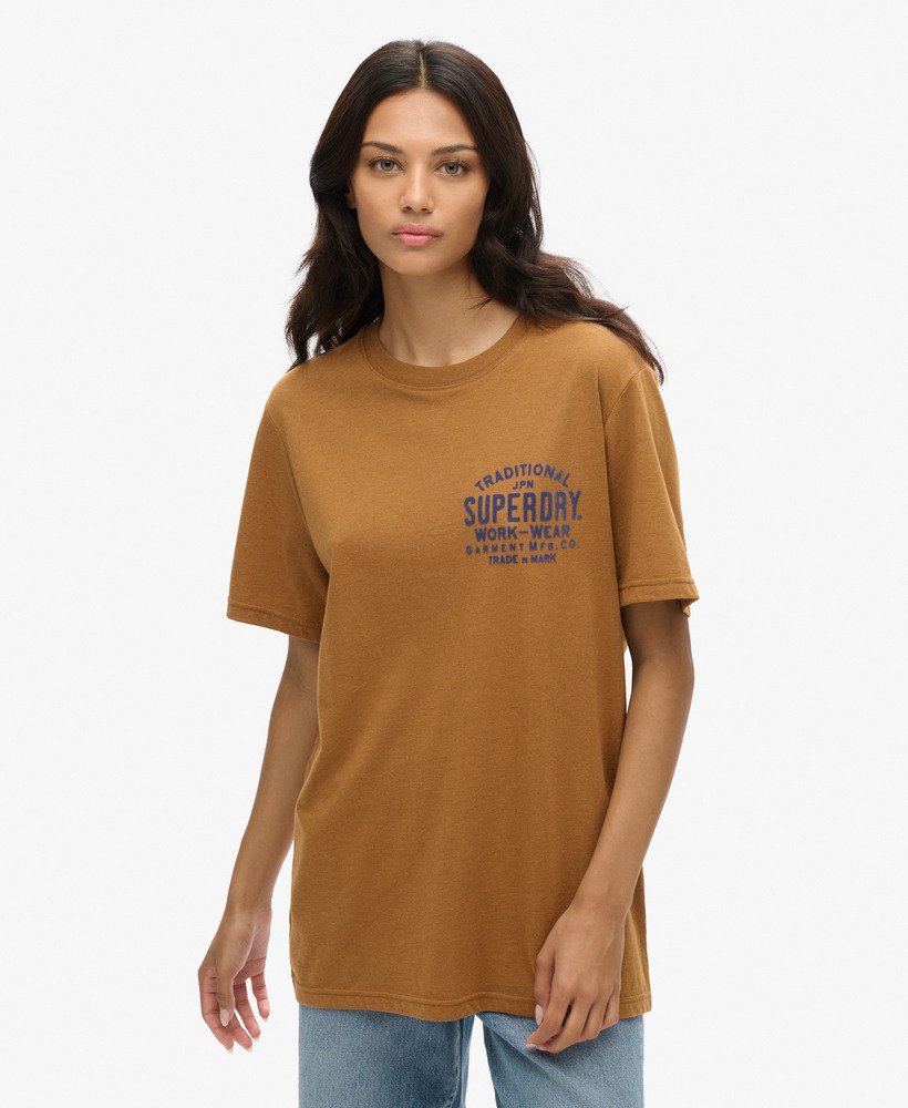 oversized machined goods werkshirt in donker tabaksbruin gemêleerd