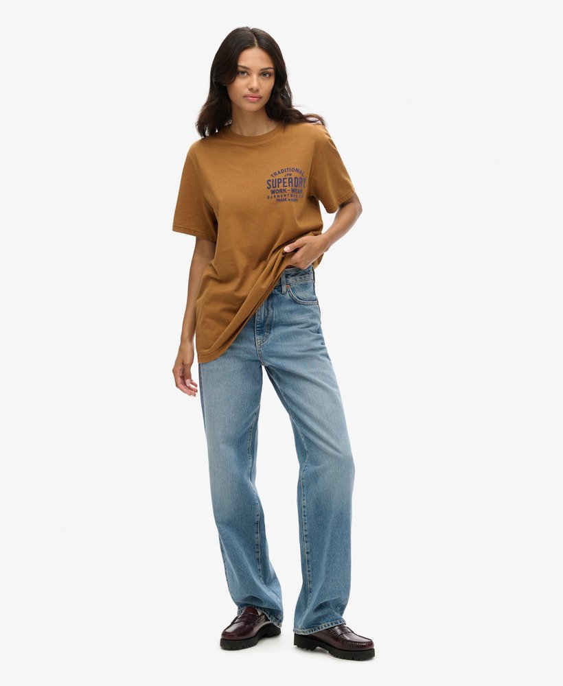 oversized machined goods werkshirt in donker tabaksbruin gemêleerd