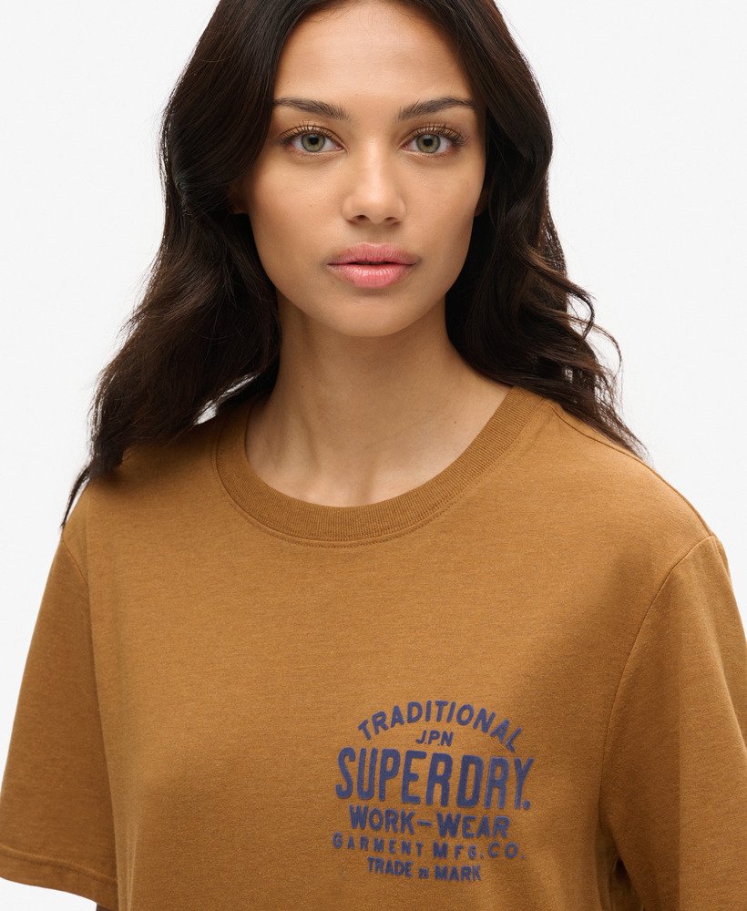 oversized machined goods werkshirt in donker tabaksbruin gemêleerd