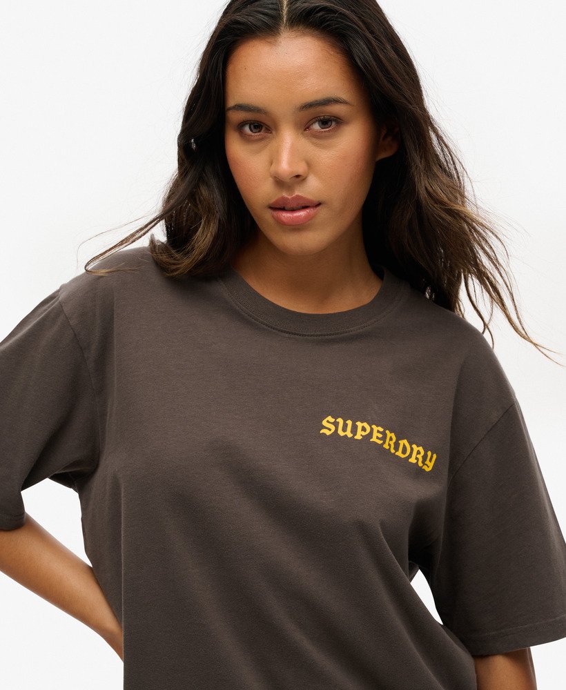 oversized t-shirt met tattoo-print in vintage zwart.