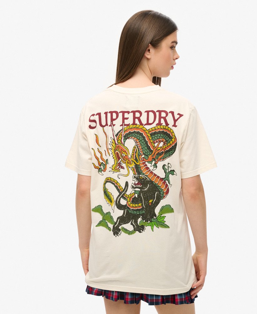 oversized t-shirt met tattoo-print in crèmekleur.