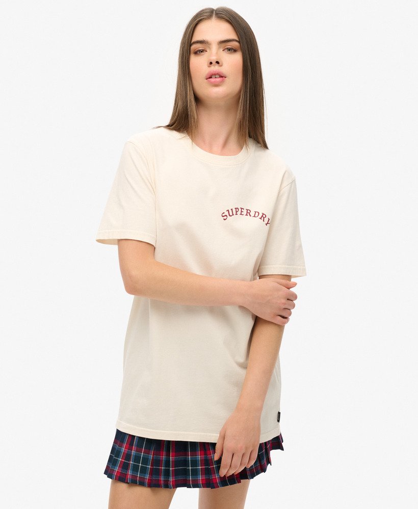 oversized t-shirt met tattoo-print in crèmekleur.