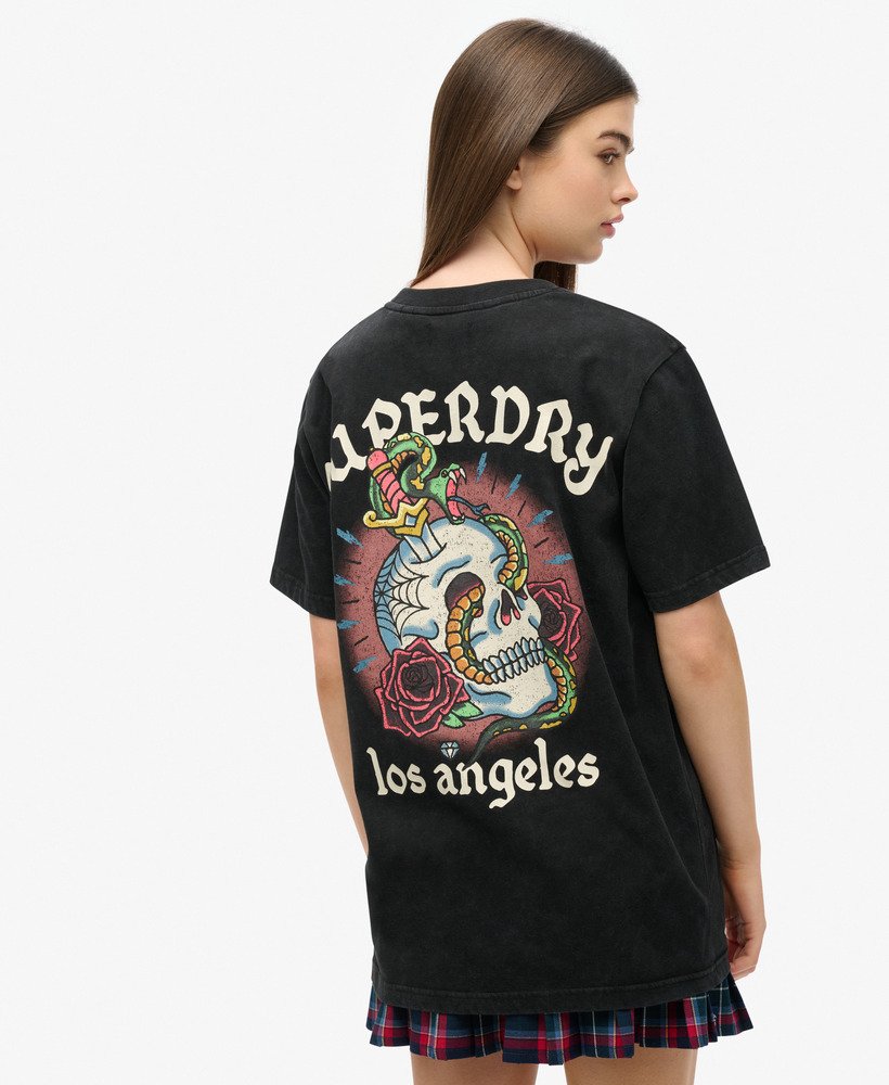 oversized t-shirt met tattoo-print in zwart