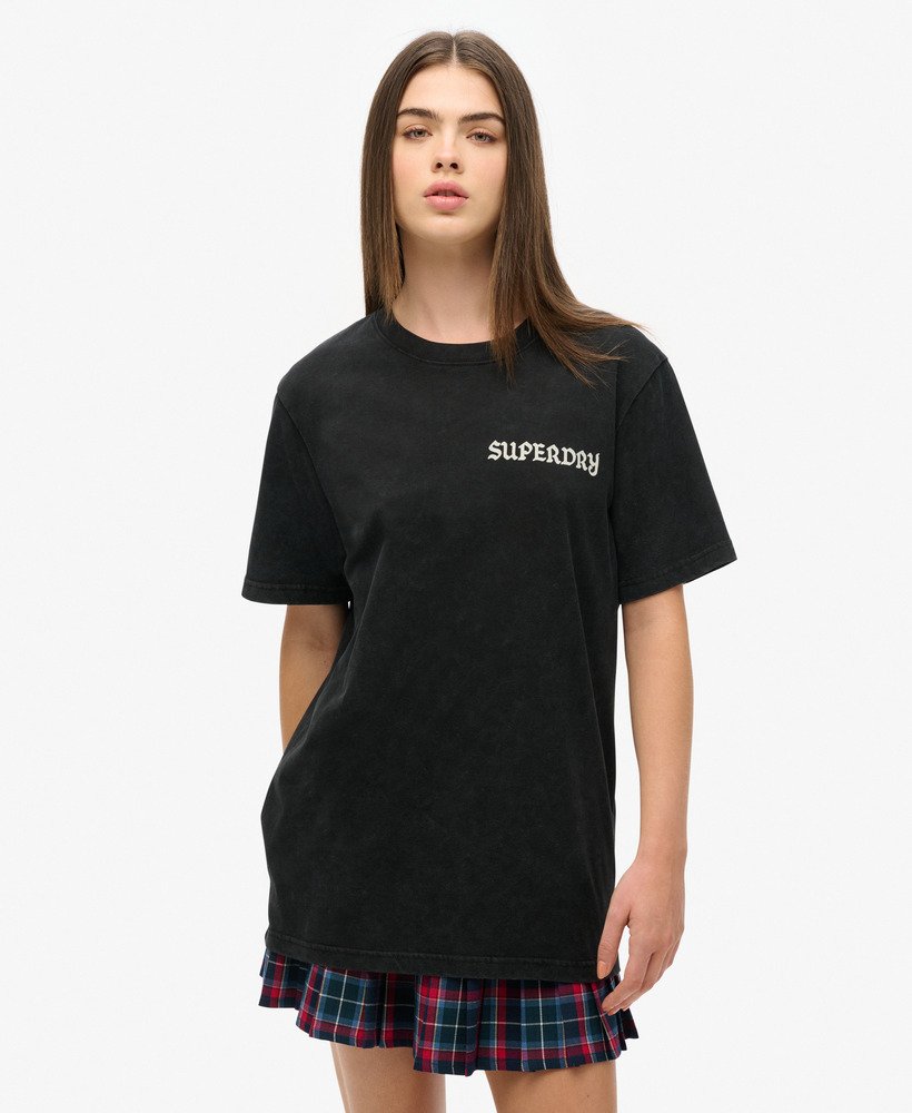 oversized t-shirt met tattoo-print in zwart