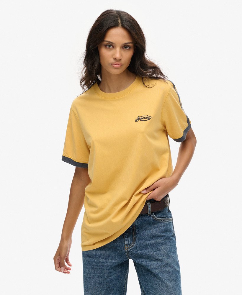 oversized essential logo retro gestreept t-shirt in wintergoud