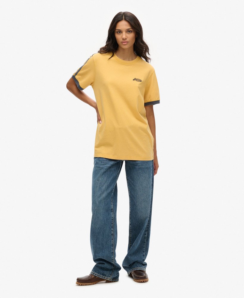 oversized essential logo retro gestreept t-shirt in wintergoud