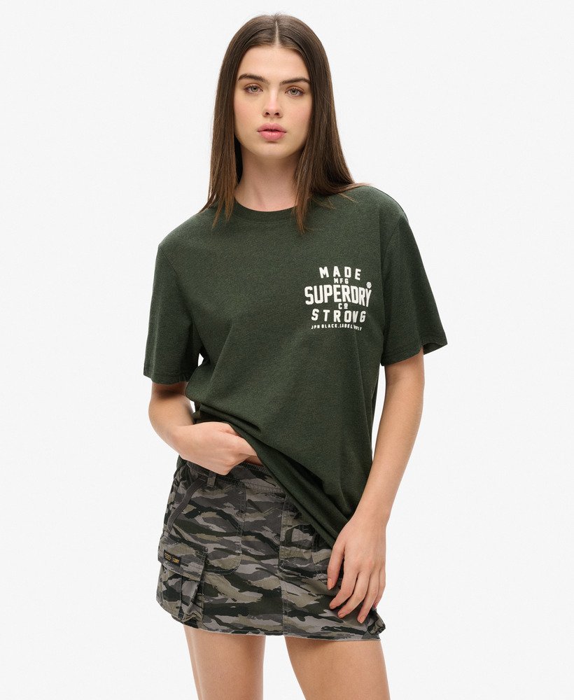 oversized machined goods werkshirt in donker olijfgroen gemêleerd