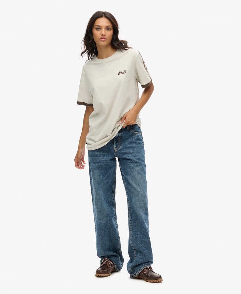 oversized essential logo retro striped t-shirt in lightning grey grindle