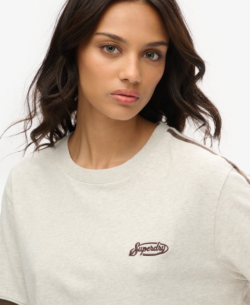 oversized essential logo retro striped t-shirt in lightning grey grindle