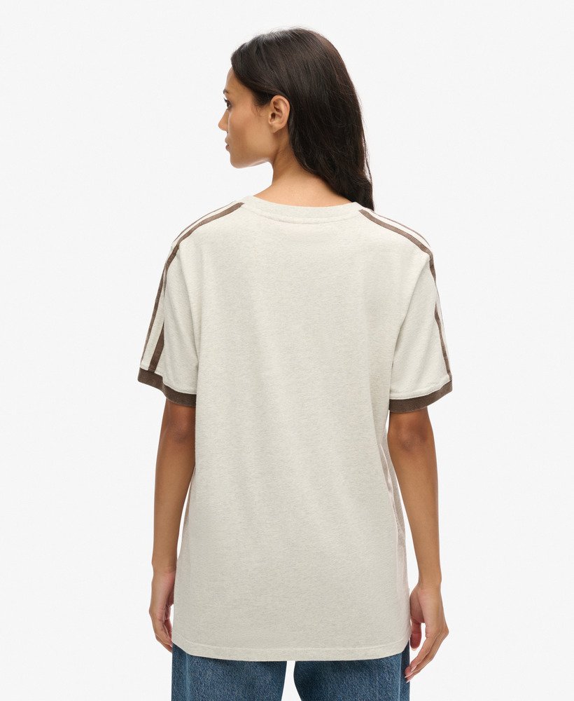 oversized essential logo retro striped t-shirt in lightning grey grindle