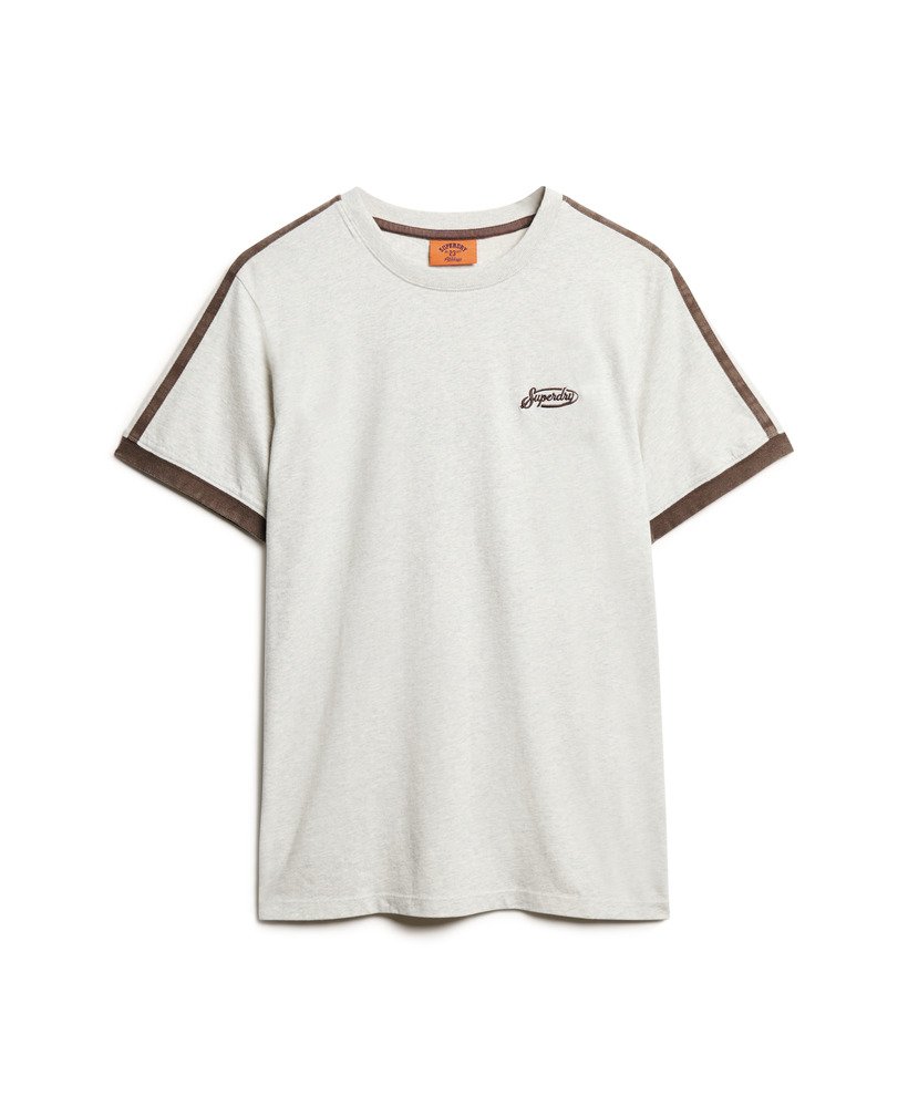 oversized essential logo retro striped t-shirt in lightning grey grindle