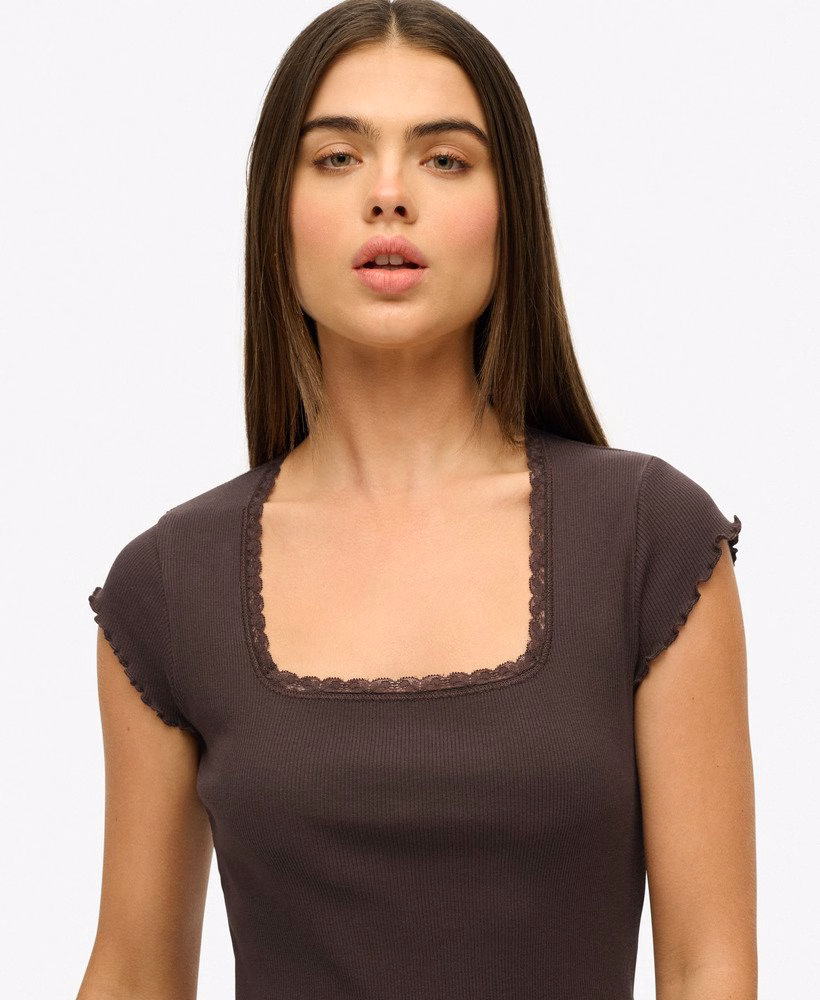 Essentieel T-shirt met vierkante hals en korte mouwen